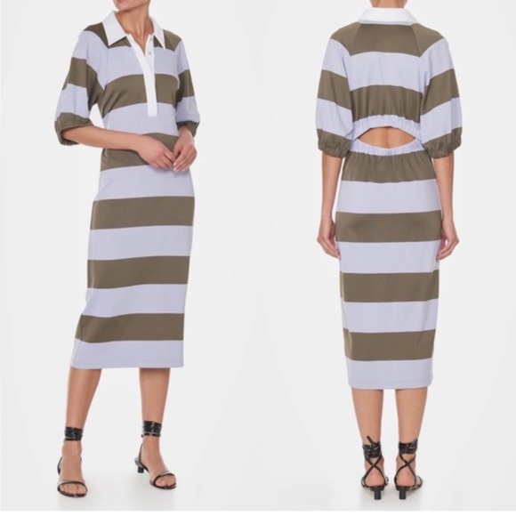 Tibi Dresses & Skirts - Tibi | Olive Lavender Colorblock Striped Rugby Back Cutout Dress